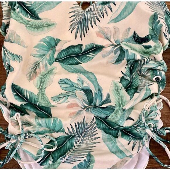 LA Hearts ✦ Palm Leaf One Piece Swimsuit ✦ Tropical Print Lace-Up Sides Size M - Picture 6 of 11